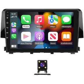 Double Din Car Stereo for Honda Civic 2016-2020 9 Inch HD Touch Screen Android 13 Car Audio Multimedia Receiver with CarPlay Android Auto GPS Radio Navigation Bluetooth Camera - 2+32G