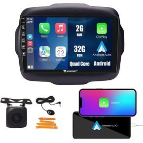 Kunfine Car CarPlay Android Auto Navigation Stereo GPS Radio Reverse Camera Display 9" IPS Touchscreen Headunit Tablet Pad Media Player for Jeep Renegade 2016-2020, if Applicable Quad Core 2G+32G