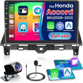 Fuluku【for Honda Accord 8th 2008-2013】 Android Car Stereo with Wireless Carplay Android Auto, 10" Touch Screen Radio Dash Kit GPS Navigation WiFi Bluetooth SWC Mirror Link, Mic Backup Camera