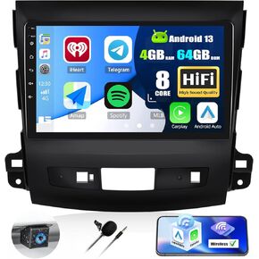 [8 Core 4G+64G] Android 13 Car Stereo for Mitsubishi Outlander 2008-2015 with Wireless Apple Carplay Android Auto,9'' Touchscreen Car Radio with WiF/GPS,Bluetooth,FM/RDS Radio,SWC+AHD Backup Camera