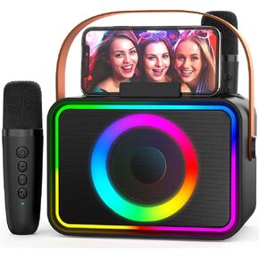Karaoke Machine, Portable Bluetooth Karaoke Speaker with 2 Wireless Microphones for Adults & Kids with LED Lights, Karaoke Microphone with PA System Supports USB/TF/AUX,Gift for Brithday,Party,Home
