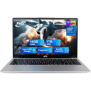 NIMO 15.6 FHD Student Laptop, 16GB RAM, 1TB SSD, Backlit Keyboard, Fingerprint, Intel Pentium Quad-Core N100 (Beat to i3-1115G4, Up to 3.4GHz), IPS Computer, Numpad, WiFi 6, Win 11, Silver