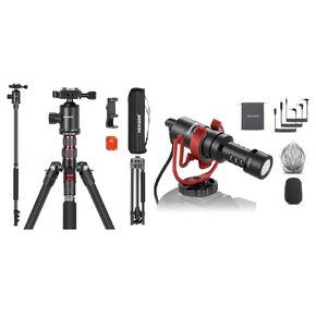 NEEWER 77" Camera Tripod Monopod with Phone Holder, Portable Travel Tripod with Remote, 360° Ball Head, 2 Axis Center Column, Arca QR Plate, Aluminum DSLR Tripod, Plug & Play Vlog Microphone Included