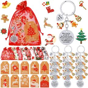 150 Pcs Christmas Employee Appreciation Gifts for Coworker Thank You Keychains Gifts with Organza Bags Thank You Cards (Santa)