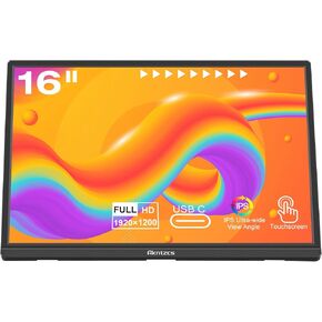 Touch Screen Portable 16 Inch Full HD 1920 x 1200P HDMI USB Type-C Touchscreen Monitor HDR Eye Care, 300cd/, Plug&Play, Portable for Laptop/PC/PS4/Xbox/Phone/Ras Pi