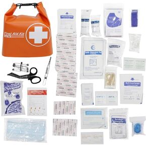 Waterproof First Aid Kit, Lightweight Boat Dry Bag, Medical Kit Emergency Survival Kit for Backpacking, Hiking, Travel, Car, Fishing, Kayak, Floating, Swimming, Camping, Cycling, Climbing(Orange)