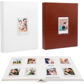 2 Packs 128 Pockets Photo Album with Writing Space, Front Window, Polaroid Photo Albums 3 Inch Compatible with Fujifilm Instax Mini 12 11 9 8 7s 99 40(White+Brown)