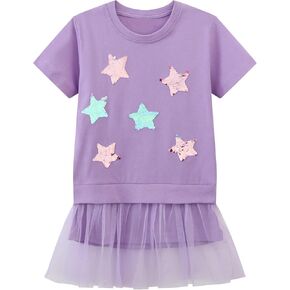 Youlebao Girls Cotton Long Sleeve Casual Cartoon Appliques Striped Jersey Dresses in Saudi Arabia