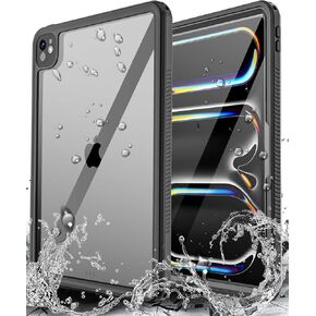 Hualele Waterproof Case for iPad Pro 11 inch M4(2024),Shockproof Drop Proof Full Body with Screen Protector Protective Cover with Lanyard and Kickstand (Black)