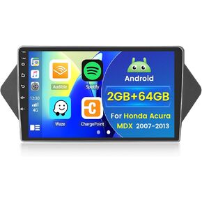 Hikity for Honda Acura MDX 2007 2008 2009 2010 2011 2012 2013 Android Car Stereo Radio Wireless Carplay Android Auto, 2+64G 9 Inch Touchscreen Radio WiFi GPS Navigation Bluetooth FM RDS EQ Mirror Link