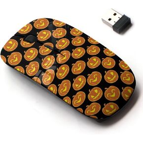 2.4G Wireless Mouse with Cute Pattern Design for All Laptops and Desktops with Nano Receiver - Halloween JackoLantern on Black
