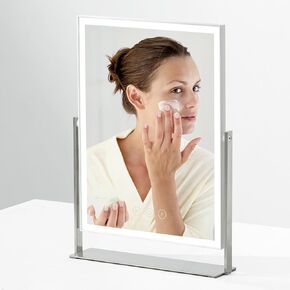 NEZZOE Vanity Mirror with Lights, 14 inch Makeup Mirror with 3 Color Light, Tabletop Plug in LED Mirror with Stainless Steel Stand Base