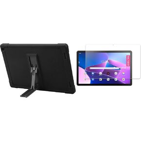 Coopers Tablet CP10 / YQSAVIOR CP10 Screen Protector with Case, [Kickstand] [Case for Kids] Cover Case Designed for Coopers Tablet CP10 (Black + Glass Film)
