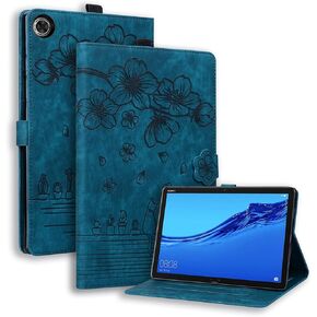 Case for Lenovo Tab M10 Plus 3rd Gen 10.61 Inch 2022,PU Slim Stand Protective Cover with Card Pocket for Lenovo M10 Plus 3rd Gen - Cherry Blossoms Embrace Blue
