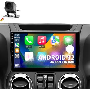 for Jeep Wrangler JK Compass Grand Cherokee Dodge Ram 1500 Car Stereo Radio, Android 12 2GB+64GB, 10 inch Touchscreen Support Wireless CarPlay Android Auto GPS Bluetooth FM SWC, Backup Camera