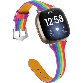 FitTurn Colorful Leather Bands Compatible with Fitbit Versa/Sense Bands Luxury Leather Sport Strap Replacement Women Men Watch Band Accessories for Versa/Sense Smartwatch