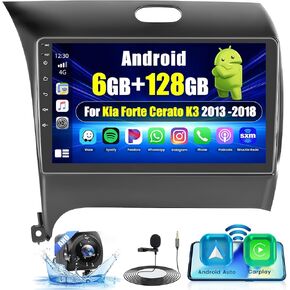 6+128G Android 13 Wireless Carplay Stereo Kit for Kia Forte Cerato K3 2013-2018, 9 Inch 1280x720 HD Touchscreen with Wireless Android Auto DSP GPS Navigation BT FM RDS