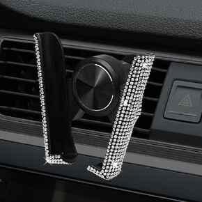 Bling Car Phone Holder, 360° Adjustable Mini Dashboard Air Vent Phone Mount, Universal Crystal Vehicle Vent Cell Phone Holder for Women Girls, Interior Car Accessories Decor (White)