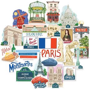 Navy Peony Passionate Paris Statement Stickers (25pcs) - for Laptop, Water Bottle, Luggage