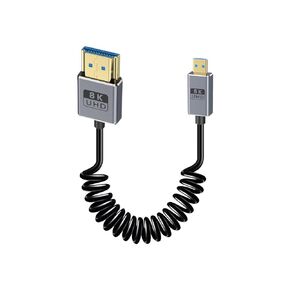 Duttek Coaxial 8K Micro HDMI to HDMI Extension Coiled Cable with 8K@60Hz, 4K@240Hz, 48Gbps HDMI to Micro HDMI 2.1 Cable for Samsung G8,G9, Camera, Raspberry Pi 5 4, GoPro Hero, Cam Link 1FT-1.5FT