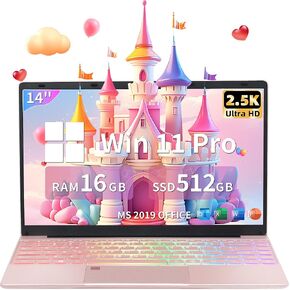 【Win 11 Pro/Office 2019】 14 "2.5K UHD LAPTOP (2560 * 1440) IPS Display ، Alder Lake N95 CPU (حتى 3.4 جيجا هرتز) ، 16 جيجابايت DDR5 RAM ، 1TB PCIE NVME SSD ، بصمات الأصابع ، السبل الخلفي KB ، MINI HDMI ، ROSE GOLD (16G+1TB)