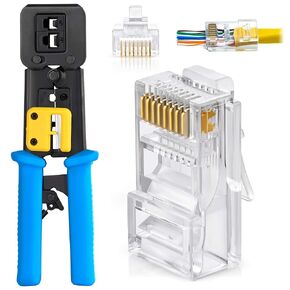 GTZ Bundle – 2 Items: RJ45 Crimp Tool + 200 Pack of Cat5e Pass Through Connectors
