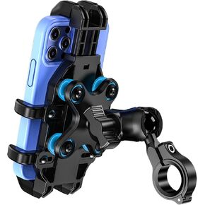 Motorcycle Phone Mount with Vibration Dampener, Anti-Shake Bike Phone Holder with Aluminum Alloy Handlebar Clamp, One-Handed Operation Motorcycle Cellphone Mount Fit for 5.4"-7.2" Smartphone