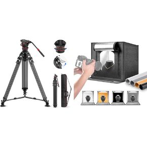 NEEWER LL36 78" Video Tripod with Fluid Head, 40W Upgraded Photo Studio Light Box, One Step Fast Lock Carbon Fiber DSLR Tripod, Professional Heavy Duty Camera Tripod with Damping Adjustable, QR Plate