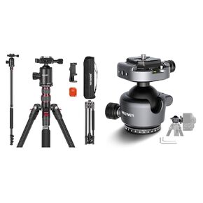 NEEWER TP77 77" Camera Tripod Monopod with GM41 Low Profile Tripod Ball Head, Phone Holder, Portable Travel Tripod with Remote, 360° Ball Head, 2 Axis Center Column, Arca QR Plate and Bag