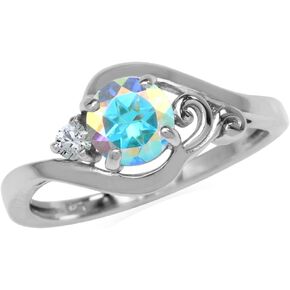 Silvershake Natural Peridot White Gold Plated 925 Sterling Silver Engagement Ring Size 7