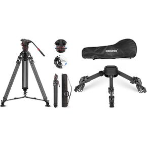 NEEWER LL36 78" Video Tripod with Fluid Head, Photography Tripod Dolly, One Step Fast Lock Carbon Fiber DSLR Tripod, Professional Heavy Duty Camera Tripod with Damping Adjustable, QR Plate