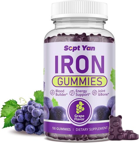 Iron Gummies for Women and Men, Iron Supplement with Calcium, Zinc, Folate & Vitamin B12, C, B6, D3&K12 for Blood Builder & Energy Support & Bone Health for Iron Deficiency Anemia Vegan, 60ct in Saudi Arabia