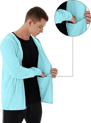 Mens UPF 50+ UV Full Zip Sun Protection Hoodie Jacket with Thumb Holes Cooling Lightweight Fishing Hiking Cooling Shirts Men in Kuwait