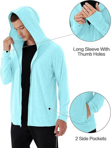 Mens UPF 50+ UV Full Zip Sun Protection Hoodie Jacket with Thumb Holes Cooling Lightweight Fishing Hiking Cooling Shirts Men in Kuwait