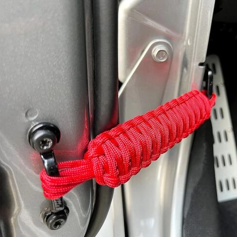 Paracord Door Strap for Jeep,Door Straps for Jeep Wrangelr CJ YJ TJ JK JKU JL,Door Limiting Strap,Hand Woven,Heavy Duty Door Check Strap,Black&Red in Kuwait