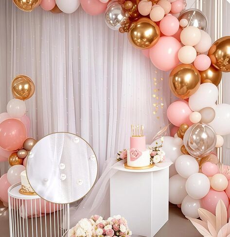 10 * 10 FT White Pearl Tulle Backdrop Curtain with Lights Strings for Wedding Baby Shower Birthday Parties Photo Decorations(2 Panels 5×10ft) in Saudi Arabia
