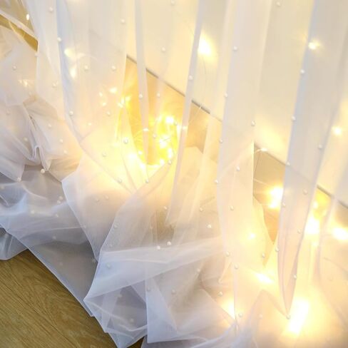 10 * 10 FT White Pearl Tulle Backdrop Curtain with Lights Strings for Wedding Baby Shower Birthday Parties Photo Decorations(2 Panels 5×10ft) in Saudi Arabia