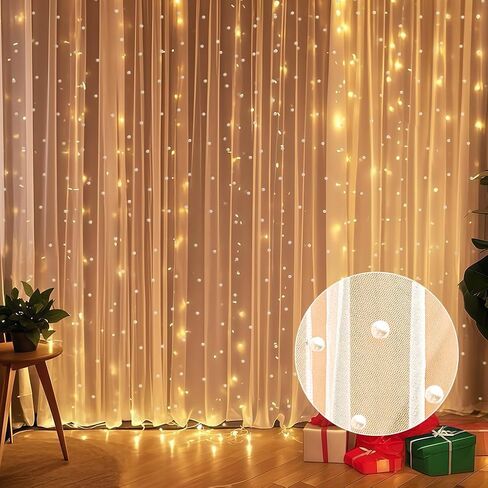 10 * 10 FT White Pearl Tulle Backdrop Curtain with Lights Strings for Wedding Baby Shower Birthday Parties Photo Decorations(2 Panels 5×10ft) in Saudi Arabia