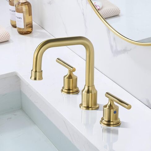 Black and Gold Bathroom Faucet: WOWOW Widespread Bathroom Sink Faucet 3 Hole with Pop-up Drain and Supply Lines, 8 Inch Vanity Faucet 3 Pieces Basin Tap 2 Handle Modern (2 Pack) in Saudi Arabia