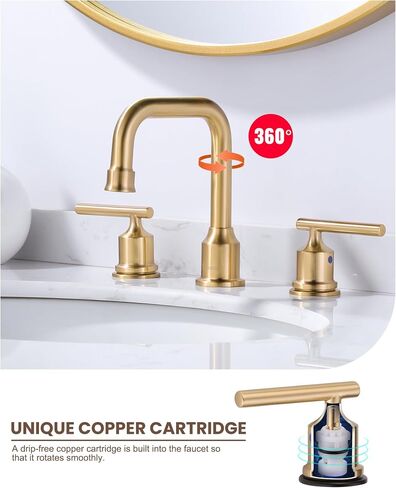 Black and Gold Bathroom Faucet: WOWOW Widespread Bathroom Sink Faucet 3 Hole with Pop-up Drain and Supply Lines, 8 Inch Vanity Faucet 3 Pieces Basin Tap 2 Handle Modern (2 Pack) in Saudi Arabia
