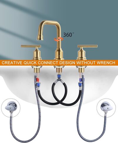 Black and Gold Bathroom Faucet: WOWOW Widespread Bathroom Sink Faucet 3 Hole with Pop-up Drain and Supply Lines, 8 Inch Vanity Faucet 3 Pieces Basin Tap 2 Handle Modern (2 Pack) in Saudi Arabia