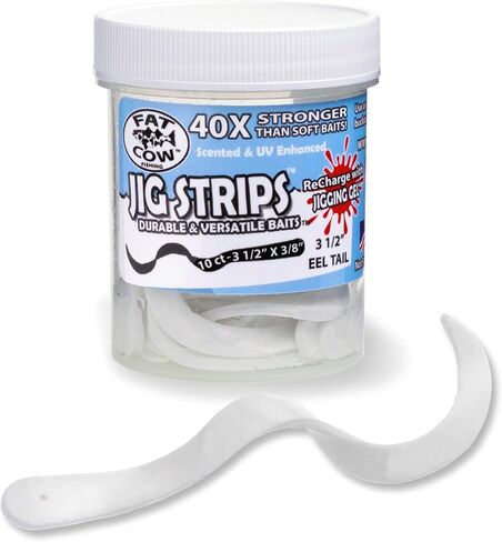 Fat Cow Fishing Jig Strips EEL Tail 3 1/2" x 3/8" - 40X Stronger Than Soft Baits - 10 Baits in Saudi Arabia