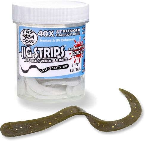 Fat Cow Fishing Jig Strips EEL Tail 3 1/2" x 3/8" - 40X Stronger Than Soft Baits - 10 Baits in Saudi Arabia