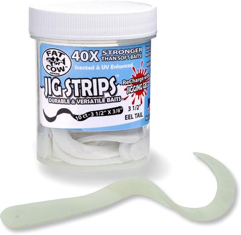 Fat Cow Fishing Jig Strips EEL Tail 3 1/2" x 3/8" - 40X Stronger Than Soft Baits - 10 Baits in Saudi Arabia