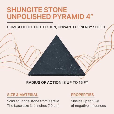 Karelian Heritage Big Polished Shungite Stone High Pyramid | Height 4 inches (11 cm) | Large Black Decor Pyramid Goloda | Blocker for Home Office | Crystal Healing Pyramid for Reiki Meditation PHP3 in Saudi Arabia