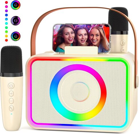 Karaoke Machine, Portable Bluetooth Karaoke Speaker with 2 Wireless Microphones for Adults & Kids with LED Lights, Karaoke Microphone with PA System Supports USB/TF/AUX,Gift for Brithday,Party,Home in Saudi Arabia