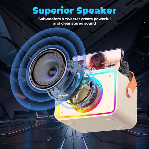 Karaoke Machine, Portable Bluetooth Karaoke Speaker with 2 Wireless Microphones for Adults & Kids with LED Lights, Karaoke Microphone with PA System Supports USB/TF/AUX,Gift for Brithday,Party,Home in Saudi Arabia