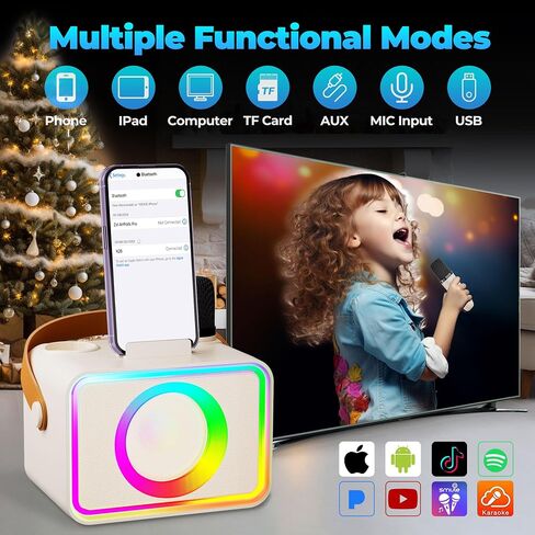 Karaoke Machine, Portable Bluetooth Karaoke Speaker with 2 Wireless Microphones for Adults & Kids with LED Lights, Karaoke Microphone with PA System Supports USB/TF/AUX,Gift for Brithday,Party,Home in Saudi Arabia