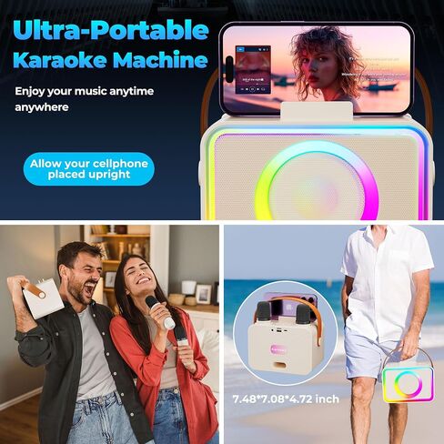 Karaoke Machine, Portable Bluetooth Karaoke Speaker with 2 Wireless Microphones for Adults & Kids with LED Lights, Karaoke Microphone with PA System Supports USB/TF/AUX,Gift for Brithday,Party,Home in Saudi Arabia