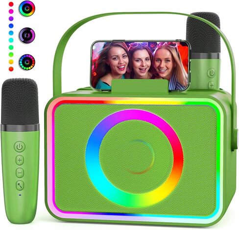 Karaoke Machine, Portable Bluetooth Karaoke Speaker with 2 Wireless Microphones for Adults & Kids with LED Lights, Karaoke Microphone with PA System Supports USB/TF/AUX,Gift for Brithday,Party,Home in Saudi Arabia